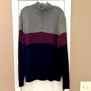 Docker’s Quarter Zip Sweater Size L Grey, Maroon & Black